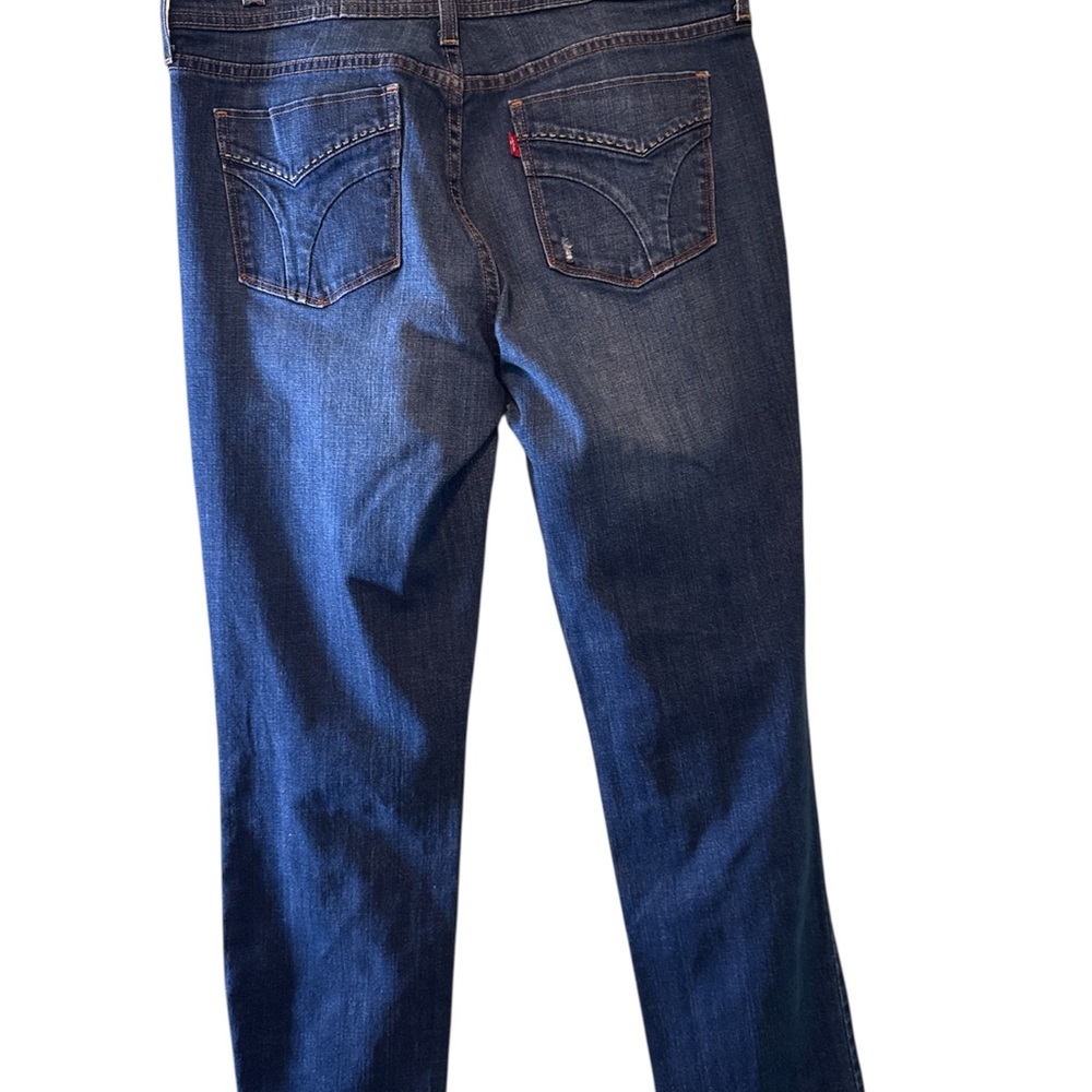 Levis Jeans Womens 505 Straight Leg Sz 14 Distressed Classic Blue Dark Denim